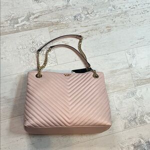 Rare Victorias Secret Genuine Leather Blush Pink Quilted Tote Bag Purse